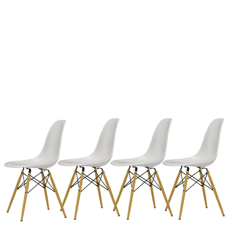 Vitra Set di 4 Sedie Eames Plastic Chair DSW Acero Giallo Bianco