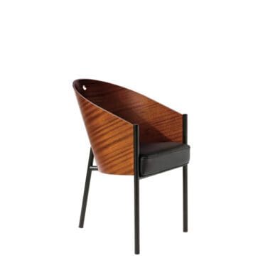 Driade - Poltroncina Costes scocca mogano naturale cuscino pelle nera