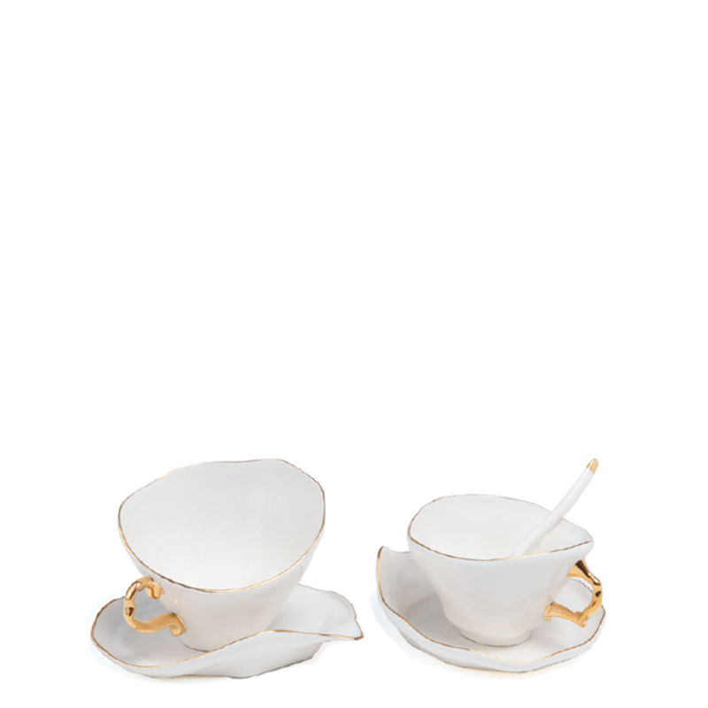 Denby Linen Set 2 Tazze Da Tè Con Piattini - Gres Fatto A Mano Inghilterra, Adatto A Microonde E Lavastoviglie, 200ml