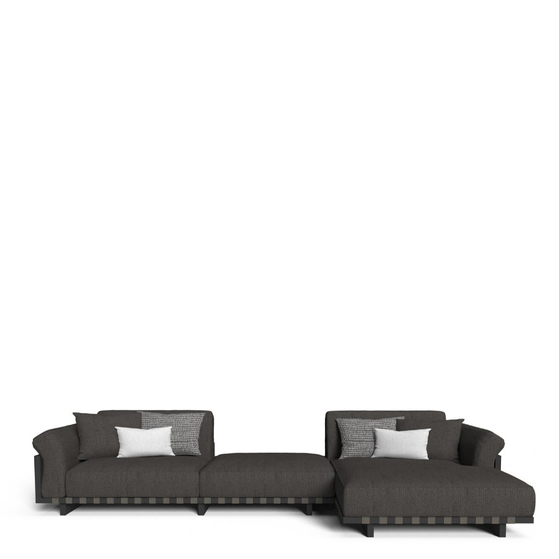 Set Relax Divano 2 Poltrone E Tavolino In Alluminio Grafite Con Dettagli In Legno Dacacia Ariona